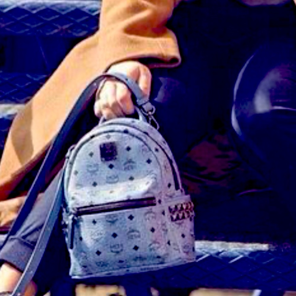 Authentic MCM Stark Visetos Small Backpack, light blue